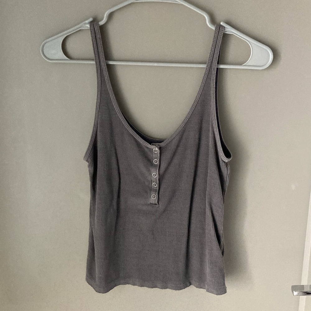 American Eagle Outfitters Gray Ribbed Button-Front Cami